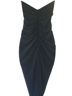 Norma Kamali Strapless Ruched Black Midi Dress NEW WITH TAGS